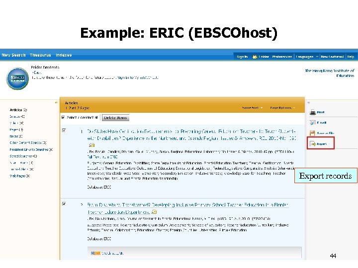 Example: ERIC (EBSCOhost) Export records 44 