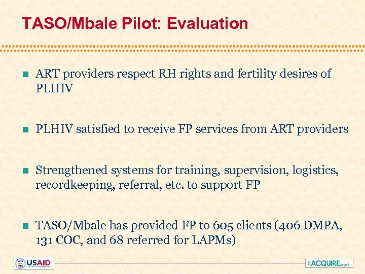 TASO/Mbale Pilot: Evaluation n ART providers respect RH rights and fertility desires of PLHIV
