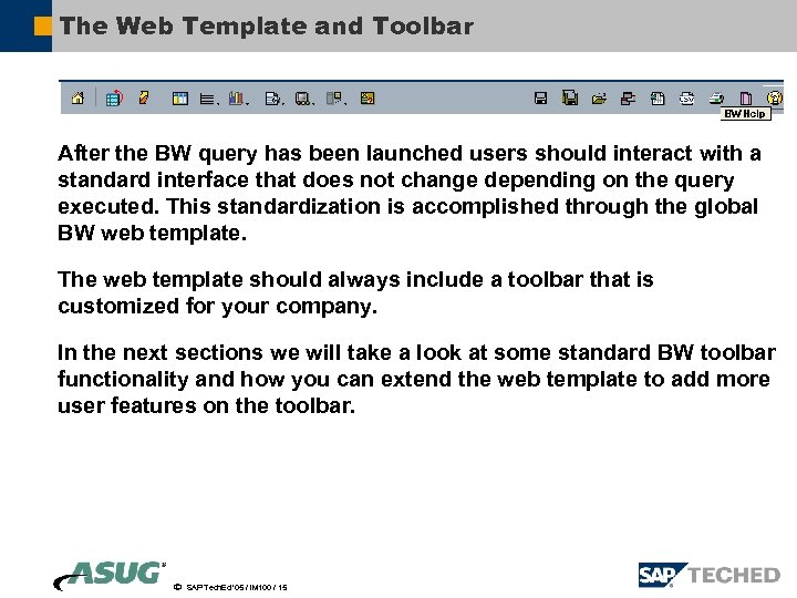 The Web Template and Toolbar After the BW query has been launched users should