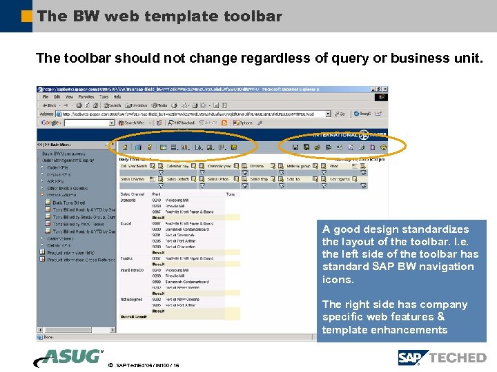 The BW web template toolbar The toolbar should not change regardless of query or