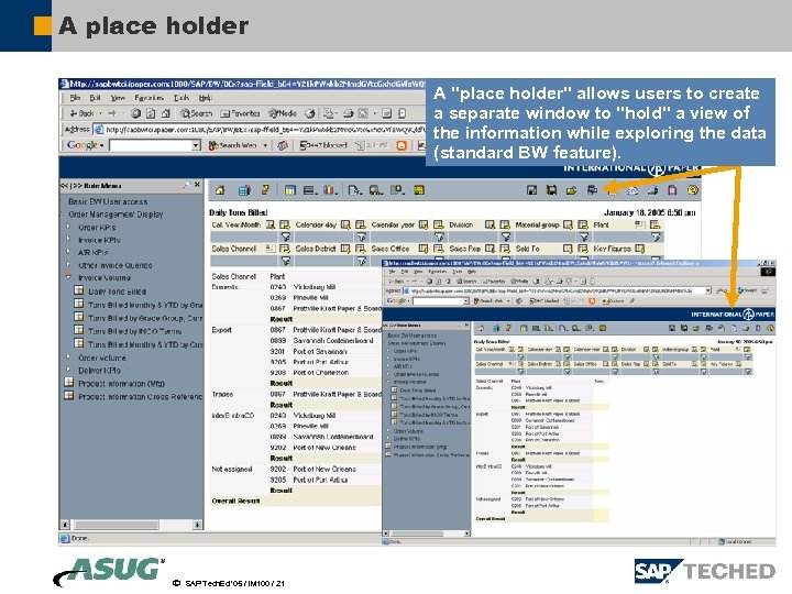A place holder A "place holder" allows users to create a separate window to