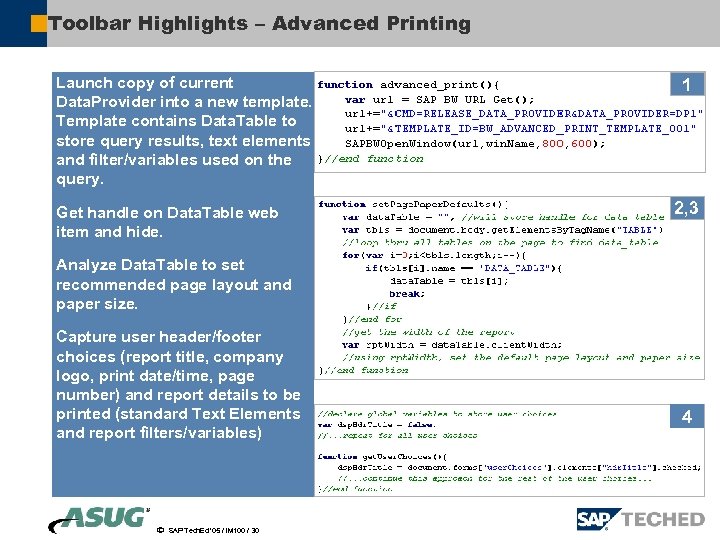 Toolbar Highlights – Advanced Printing Launch copy of current Data. Provider into a new
