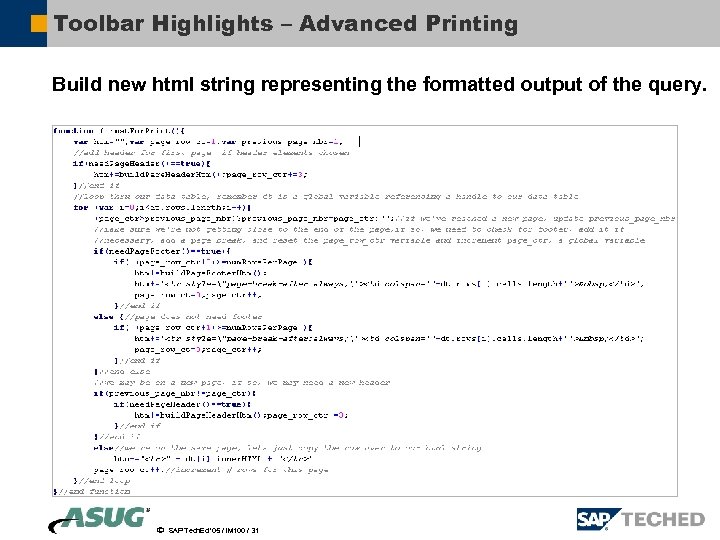 Toolbar Highlights – Advanced Printing Build new html string representing the formatted output of