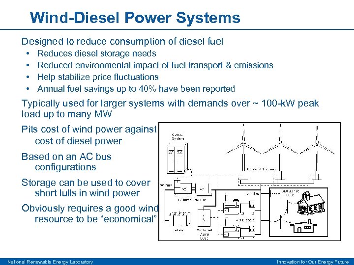 Wind-Diesel Power Systems Designed to reduce consumption of diesel fuel • • Reduces diesel