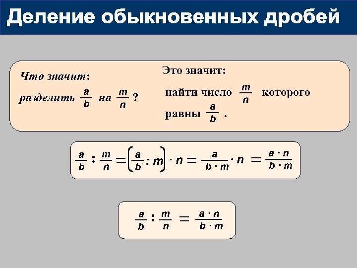 Это значит: Что значит: разделить a b на : m n m найти число