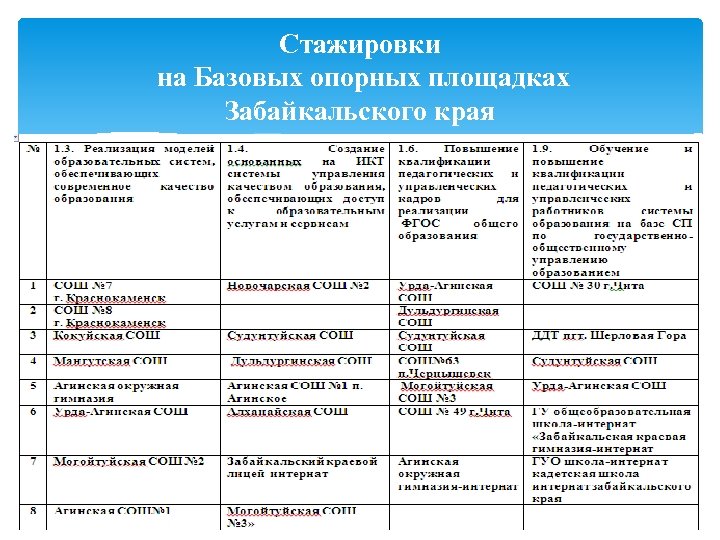 Стажировки на Базовых опорных площадках Забайкальского края 