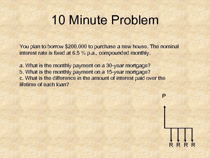 10 Minute Problem You plan to borrow $200, 000 to purchase a new house.