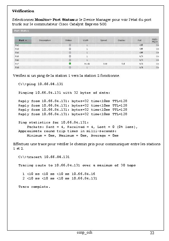 Vérification Sélectionnez Monitor> Port Status sur le Device Manager pour voir l'état du port