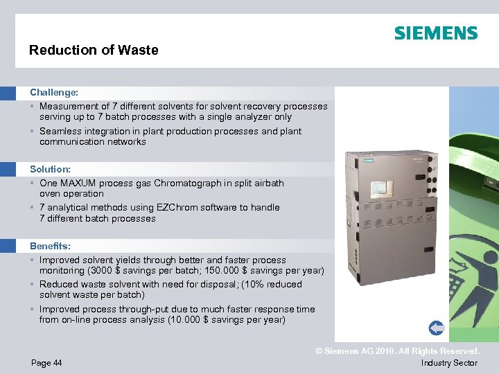 Reduction of Waste Challenge: § Measurement of 7 different solvents for solvent recovery processes