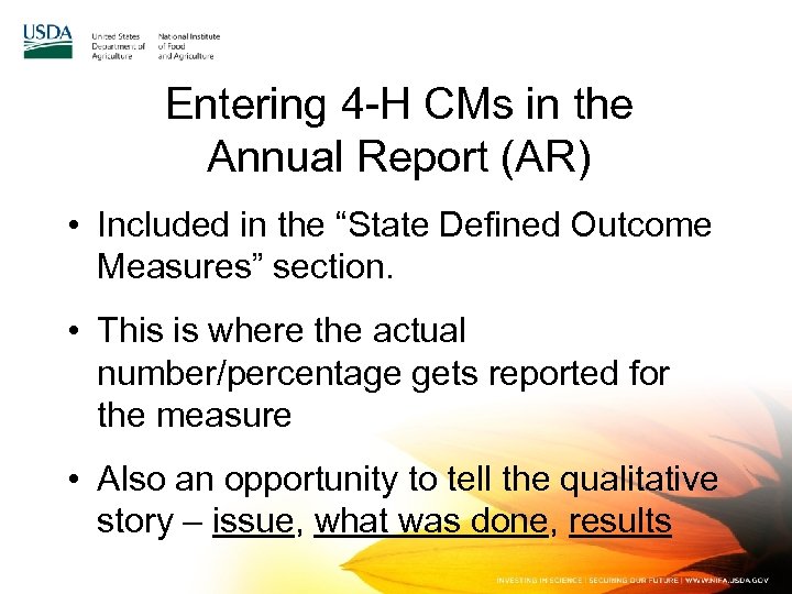 Entering 4 -H CMs in the Annual Report (AR) • Included in the “State