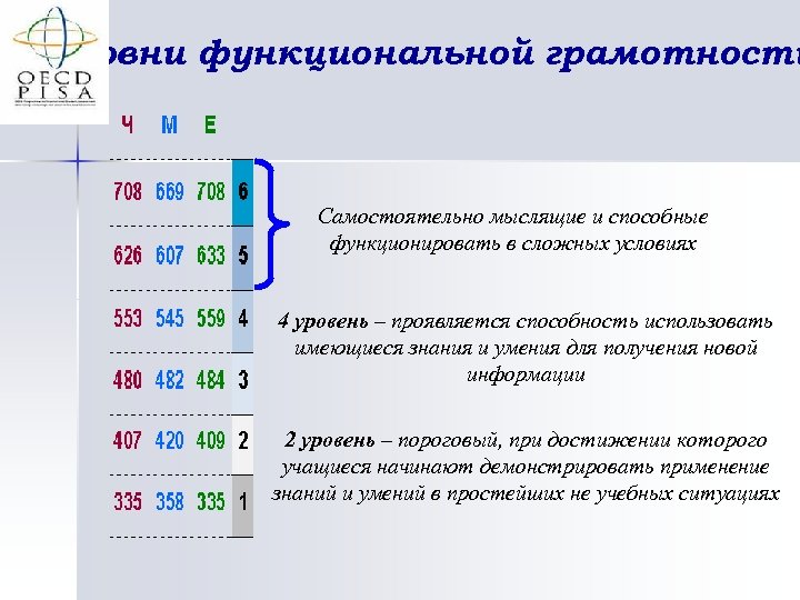 Уровни функциональной грамотности Самостоятельно мыслящие и способные функционировать в сложных условиях 4 уровень –