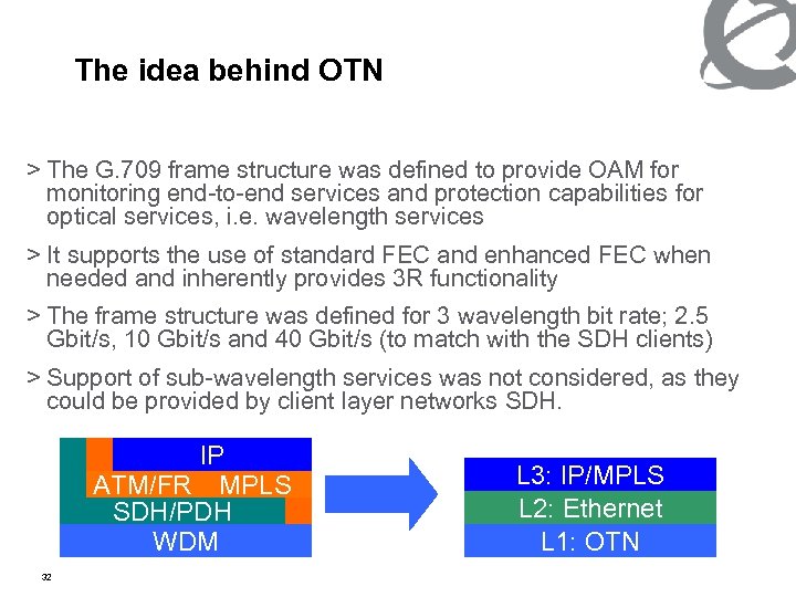 The idea behind OTN > The G. 709 frame structure was defined to provide