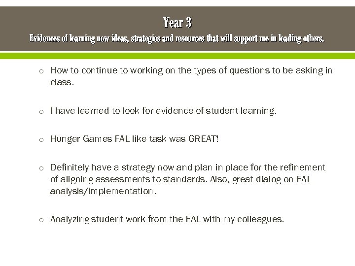 Year 3 Evidences of learning new ideas, strategies and resources that will support me