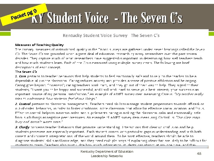 KY Student Voice - The Seven C’s pg cket Pa 9 Kentucky Department of