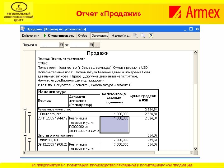 Отчет «Продажи» 