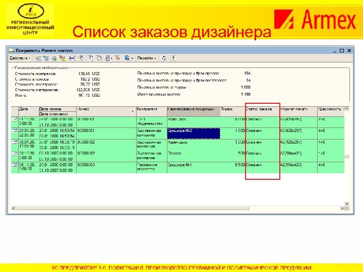 Список заказов дизайнера 