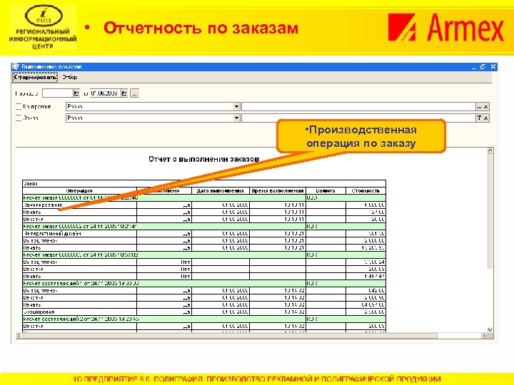  • Отчетность по заказам • Производственная операция по заказу 
