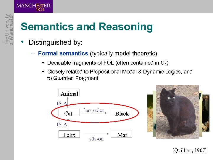 Semantics and Reasoning • Distinguished by: – Formal semantics (typically model theoretic) • Decidable