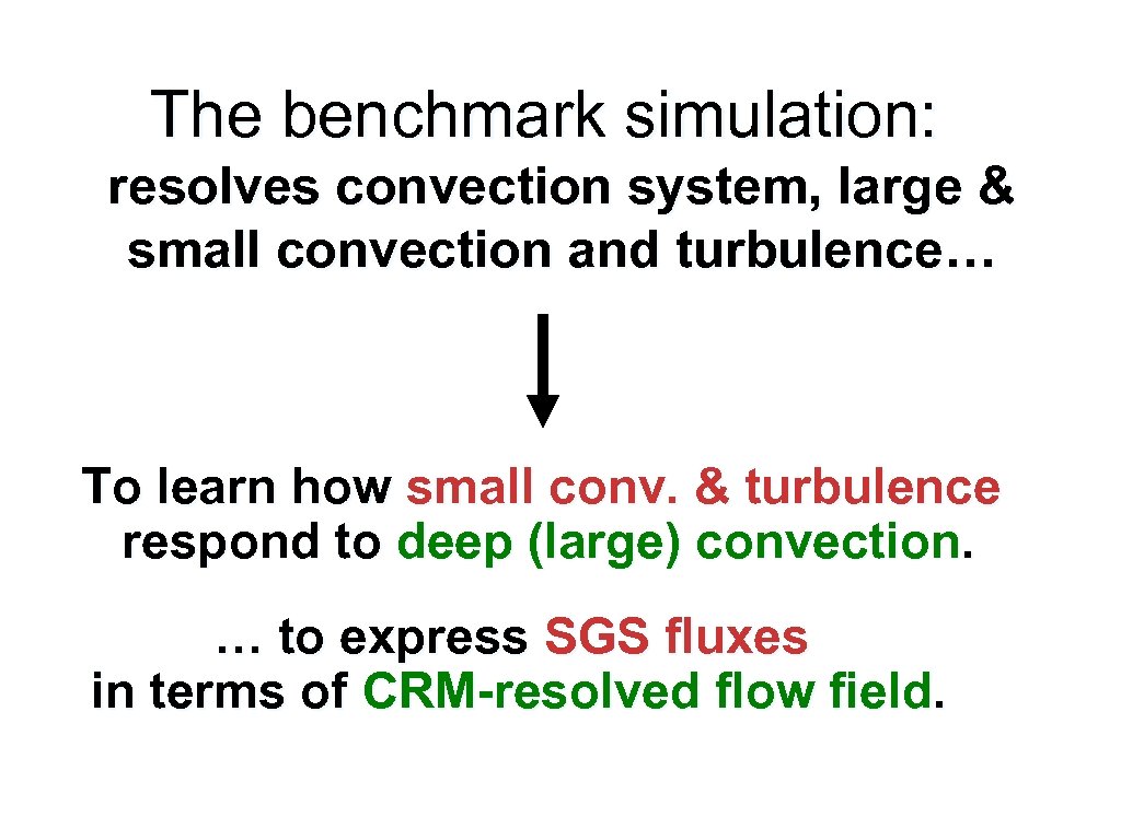 The benchmark simulation: resolves convection system, large & small convection and turbulence… To learn
