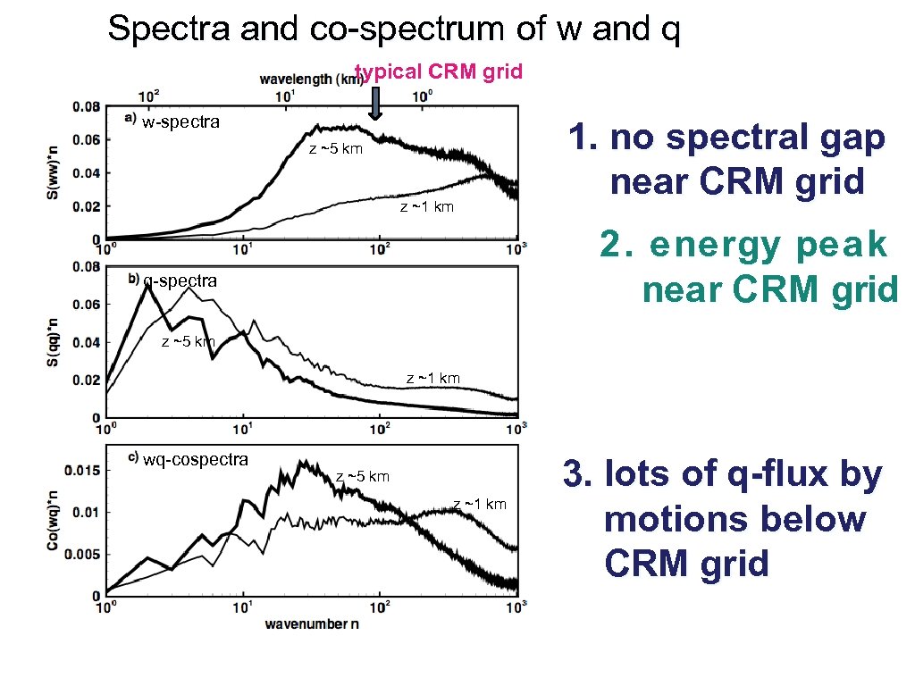 Spectra and co-spectrum of w and q typical CRM grid w-spectra z ~5 km