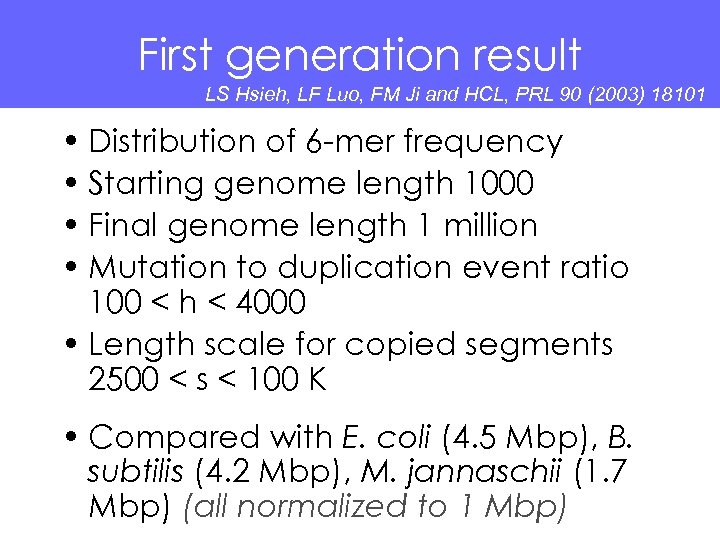 First generation result LS Hsieh, LF Luo, FM Ji and HCL, PRL 90 (2003)