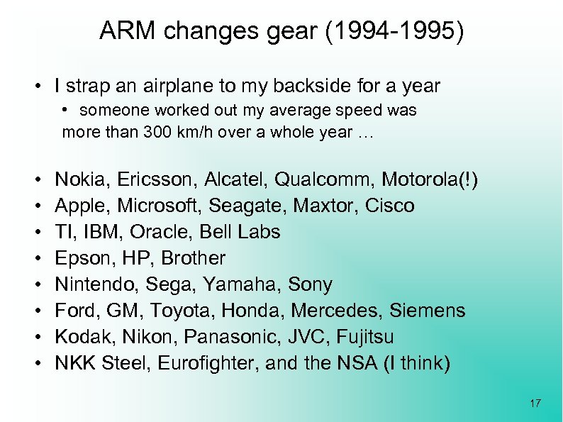 ARM changes gear (1994 -1995) • I strap an airplane to my backside for