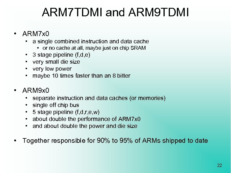ARM 7 TDMI and ARM 9 TDMI • ARM 7 x 0 • a