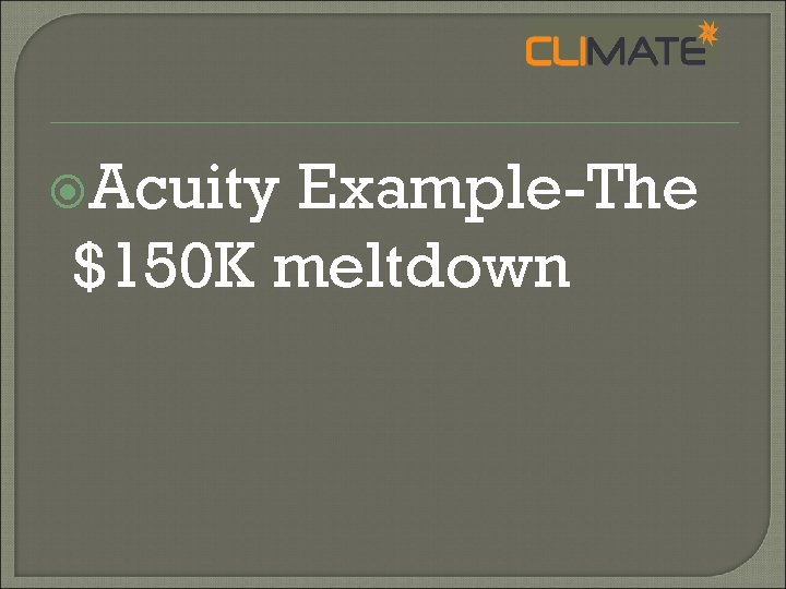  Acuity Example-The $150 K meltdown 