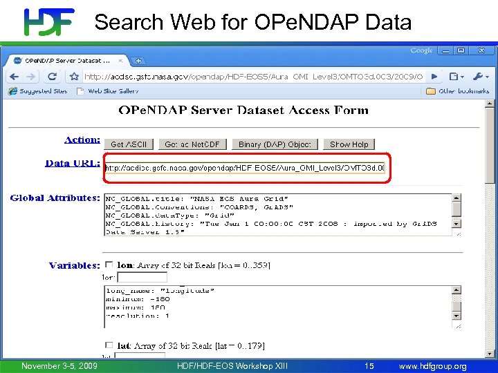 Search Web for OPe. NDAP Data • Pick the Date • Select & Copy