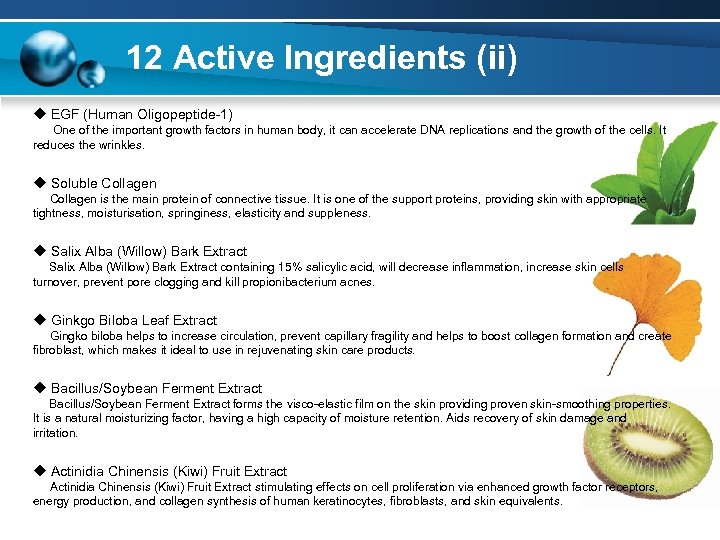 12 Active Ingredients (ii) u EGF (Human Oligopeptide-1) One of the important growth factors