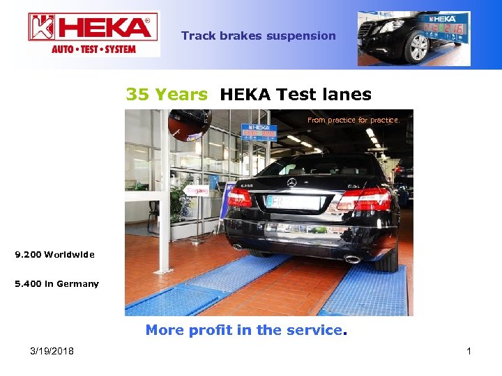 Track brakes suspension 35 Years HEKA Test lanes From practice for practice. 9. 200