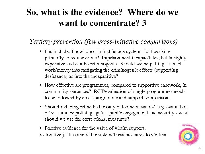 So, what is the evidence? Where do we want to concentrate? 3 Tertiary prevention