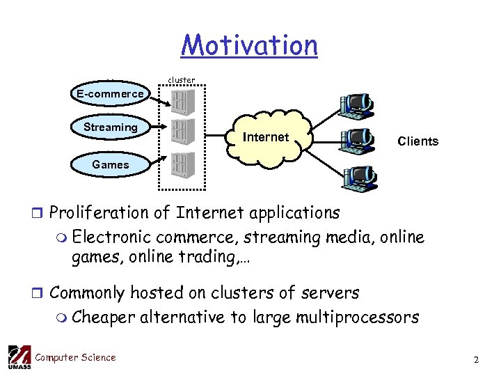 Motivation cluster E-commerce Streaming Internet Clients Games r Proliferation of Internet applications m Electronic