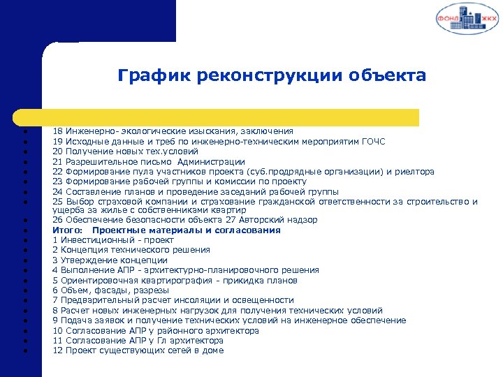 График реконструкции объекта l l l l l l 18 Инженерно- экологические изыскания, заключения