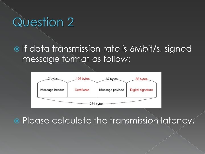 Question 2 If data transmission rate is 6 Mbit/s, signed message format as follow: