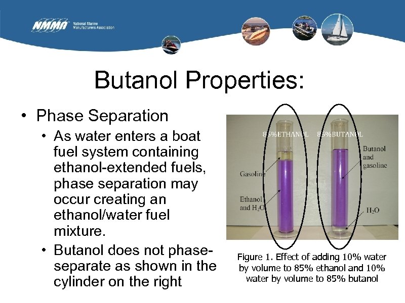 Butanol Properties: • Phase Separation • As water enters a boat fuel system containing