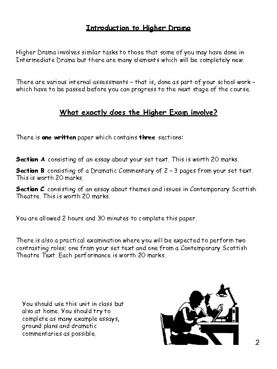 Introduction to Higher Drama involves similar tasks to those that some of you may