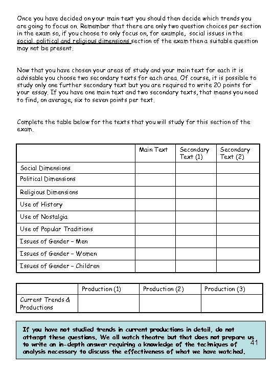 Once you have decided on your main text you should then decide which trends