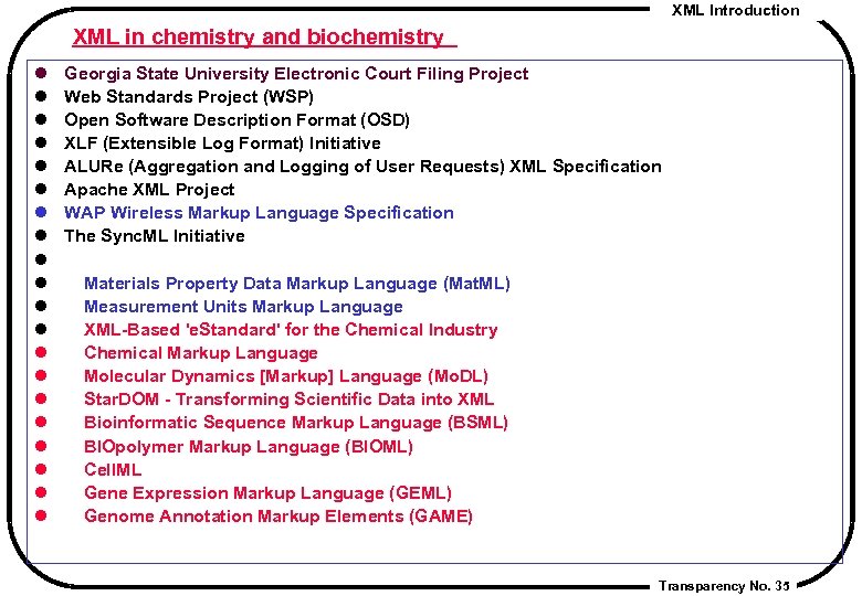XML Introduction XML in chemistry and biochemistry l l l l l Georgia State