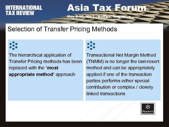 Asia Tax Forum May 9 -10, 2012 – Raffles, Singapore Selection of Transfer Pricing