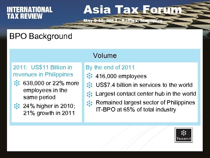 Asia Tax Forum May 9 -10, 2012 – Raffles, Singapore BPO Background Volume 2011: