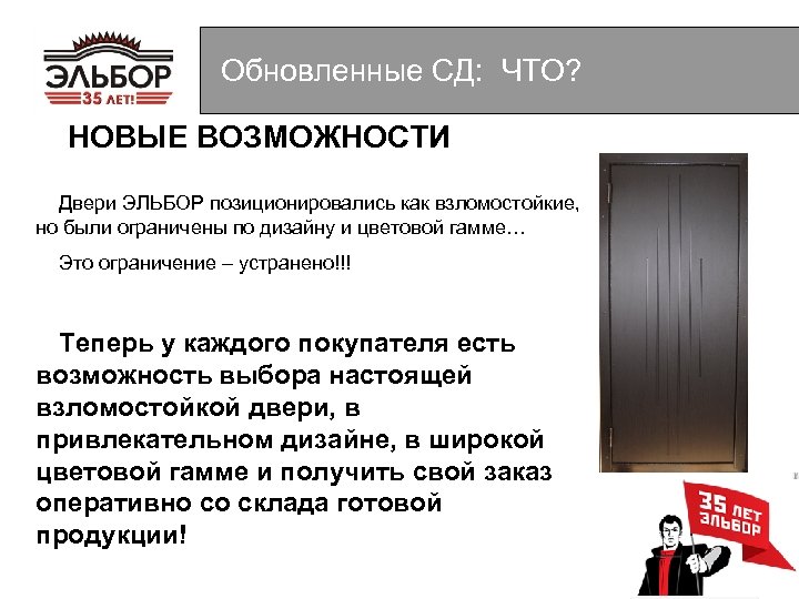 Обновленные СД: ЧТО? НОВЫЕ ВОЗМОЖНОСТИ Двери ЭЛЬБОР позиционировались как взломостойкие, но были ограничены по