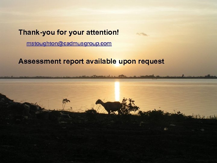 Thank-you for your attention! mstoughton@cadmusgroup. com Assessment report available upon request Assessing Mali's EIA
