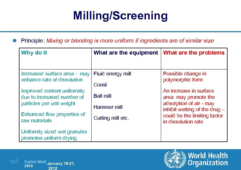 Milling/Screening l Principle: Mixing or blending is more uniform if ingredients are of similar