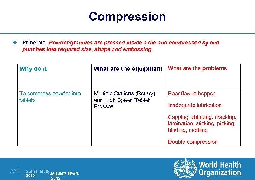 Compression l Principle: Powder/granules are pressed inside a die and compressed by two punches