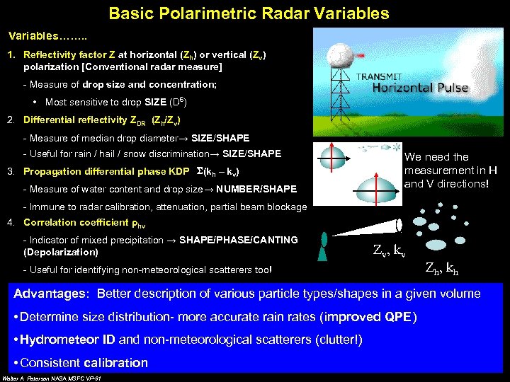 Basic Polarimetric Radar Variables……. . 1. Reflectivity factor Z at horizontal (Zh) or vertical