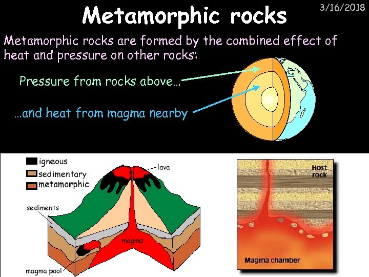 Metamorphic rocks 3/16/2018 Metamorphic rocks are formed by the combined effect of heat and