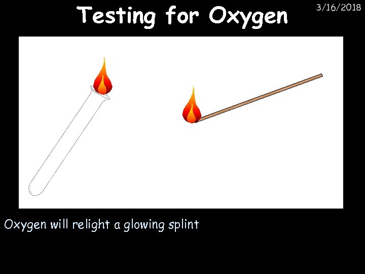 Testing for Oxygen will relight a glowing splint 3/16/2018 