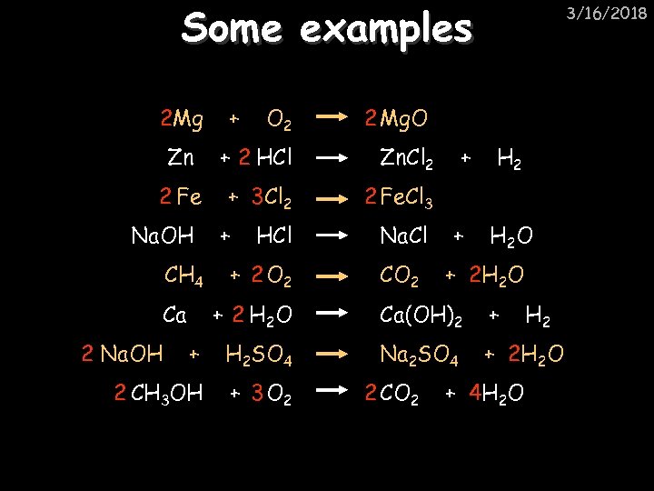 Some examples 2 Mg O 2 2 Mg. O Zn + 2 HCl Zn.