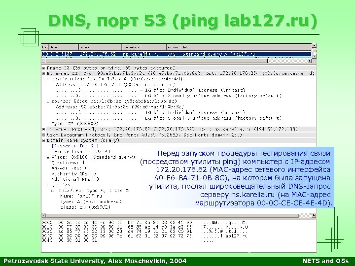 DNS, порт 53 (ping lab 127. ru) Перед запуском процедуры тестирования связи (посредством утилиты